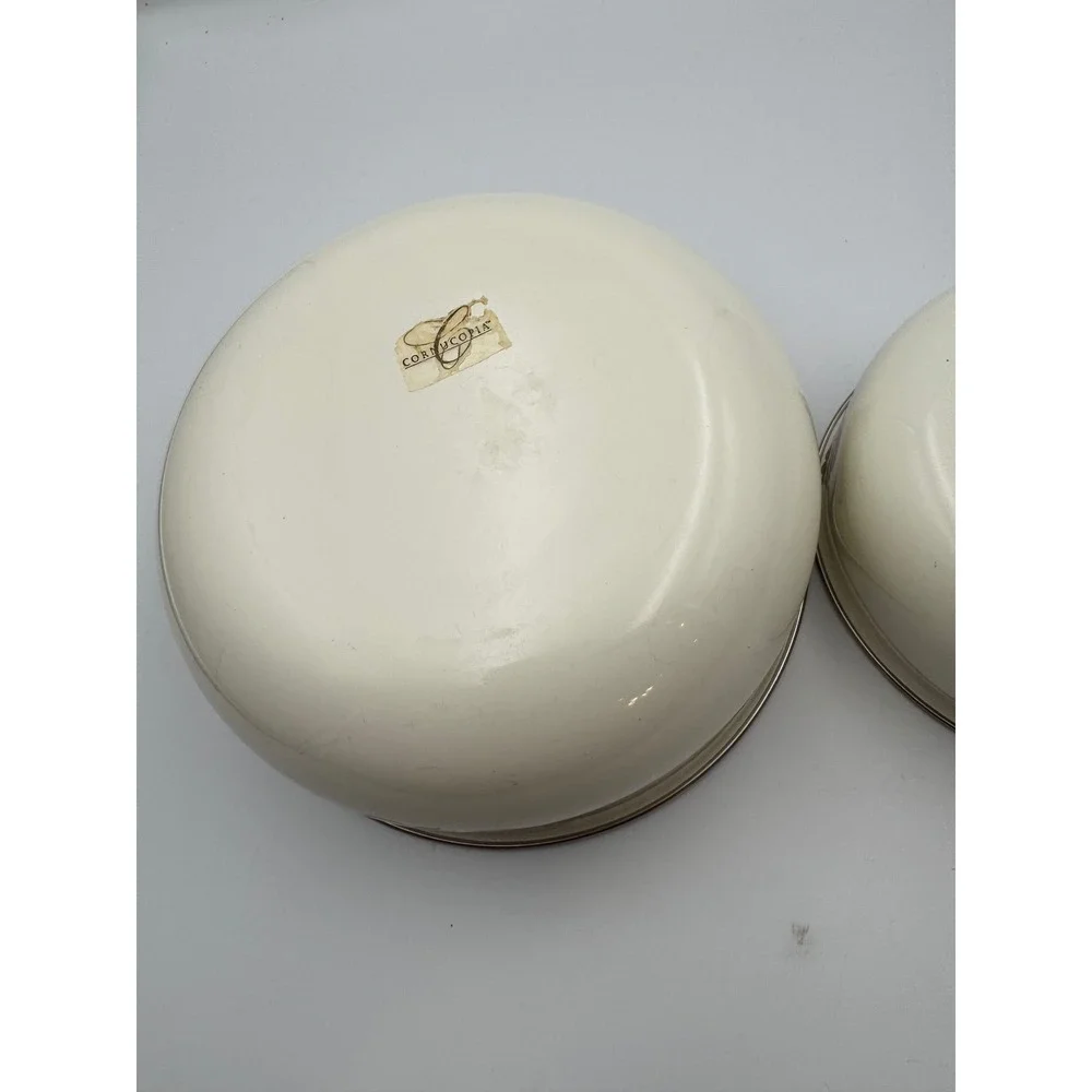 Vintage Cornucopia Enamel Nesting Mixing Bowls Set of 2 Fruit Pattern Cream 8.5